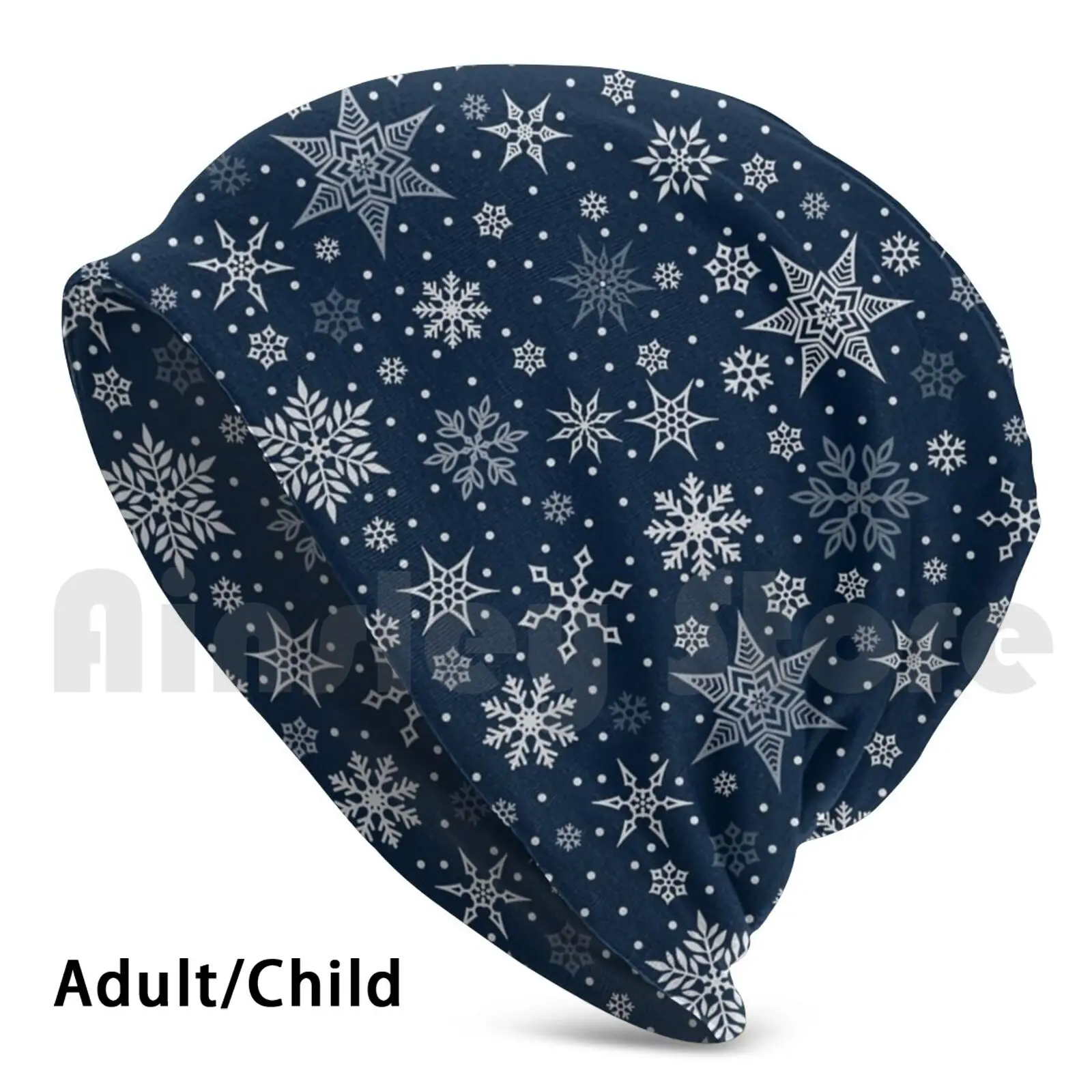 

Зимние шапки-бини со звездами и узором в виде снежинок, пуловер, Удобная шапка, Рождественская шапка-Снежинка с кристаллами, белая, синяя, хо...