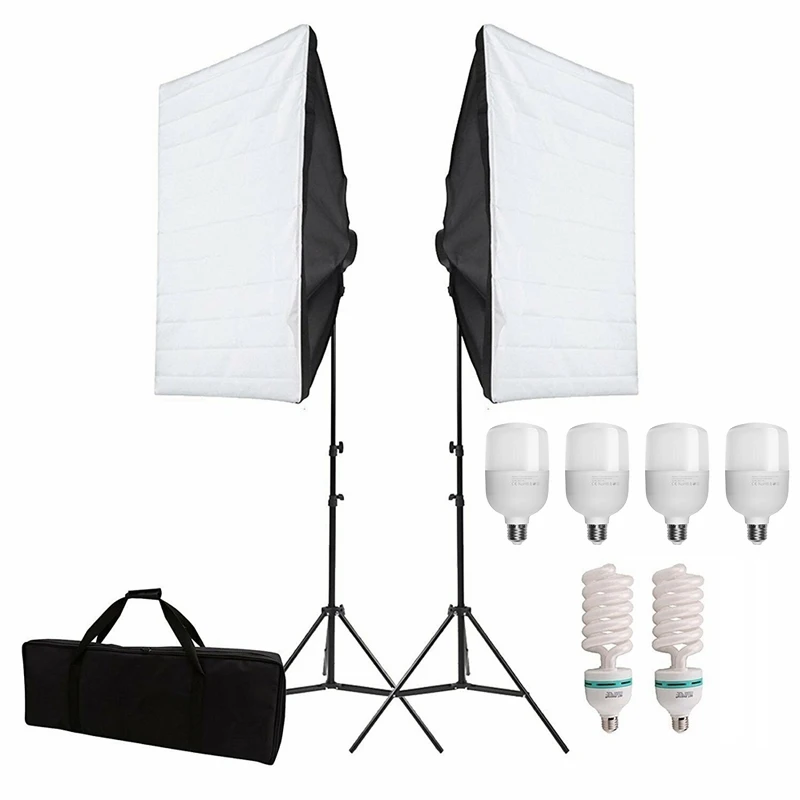 

Photography Studio Softbox Lighting Kit E27 Socket 135W/25W Bulb 2m Light Stand Professional Continuous Light System Equipment