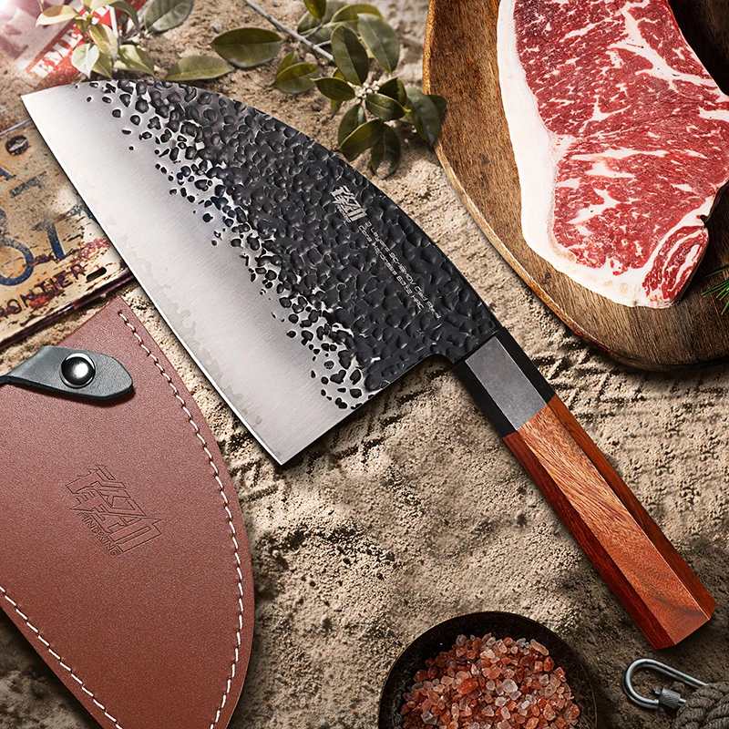 6.5 Inch Chopper Butcher Knife 3 Layers 9Cr18MoV Clad Steel Handmade Forged Kitchen Knives Bone Meat And Poultry Tools 
6.5 Inch Chopper Butcher Knife 3 Layers 9Cr18MoV Clad Steel Handmade Forged Kitchen Knives Bone Meat And Poultry Tools