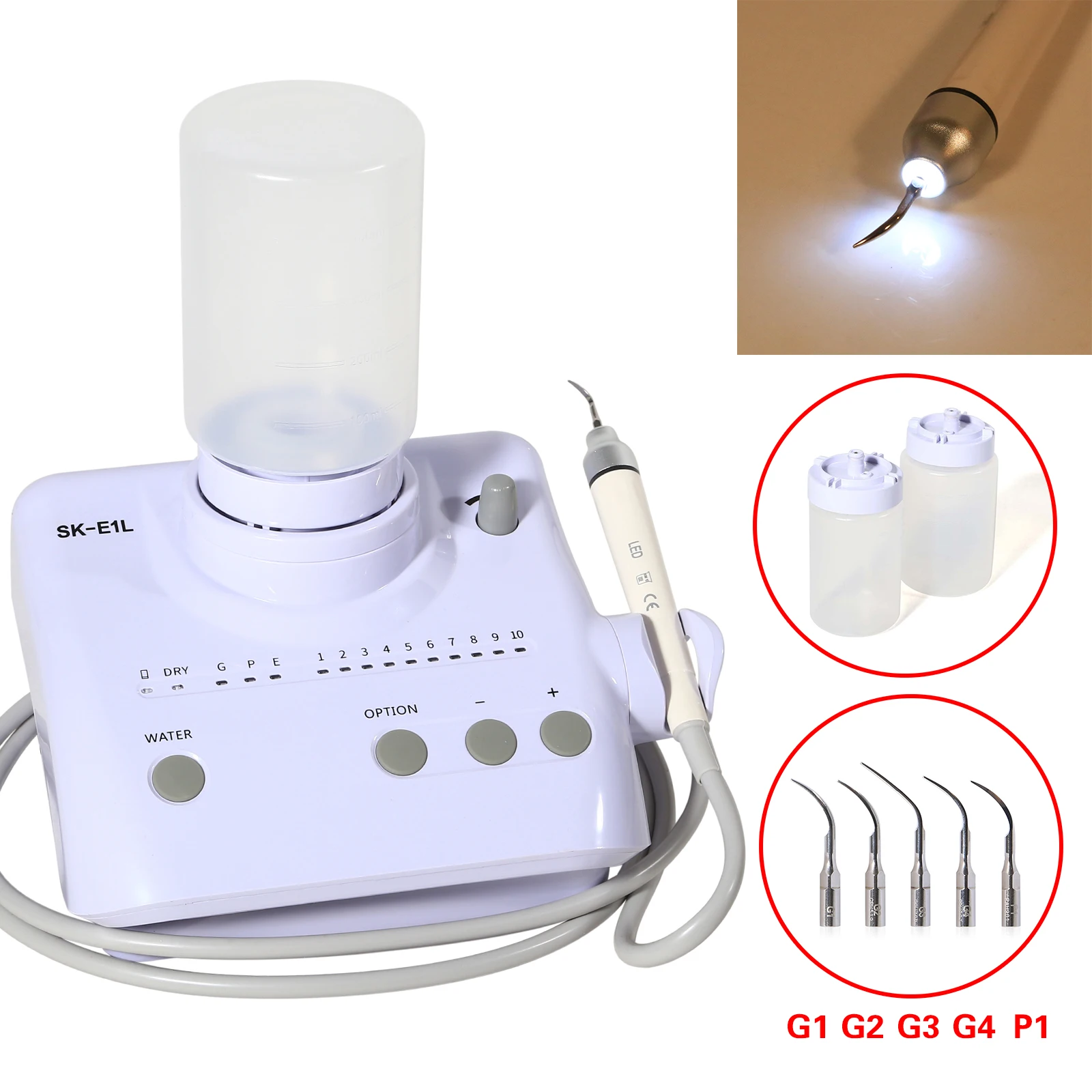 Dental Ultrasonic Light Endo Piezo Scaler LED Handpiece 5 Scaler Tips+2 bottles (500ML) Automatic Water Supply kit Fit EMS Tips 
Dental Ultrasonic Light Endo Piezo Scaler LED Handpiece 5 Scaler Tips+2 bottles (500ML) Automatic Water Supply kit Fit EMS Tips