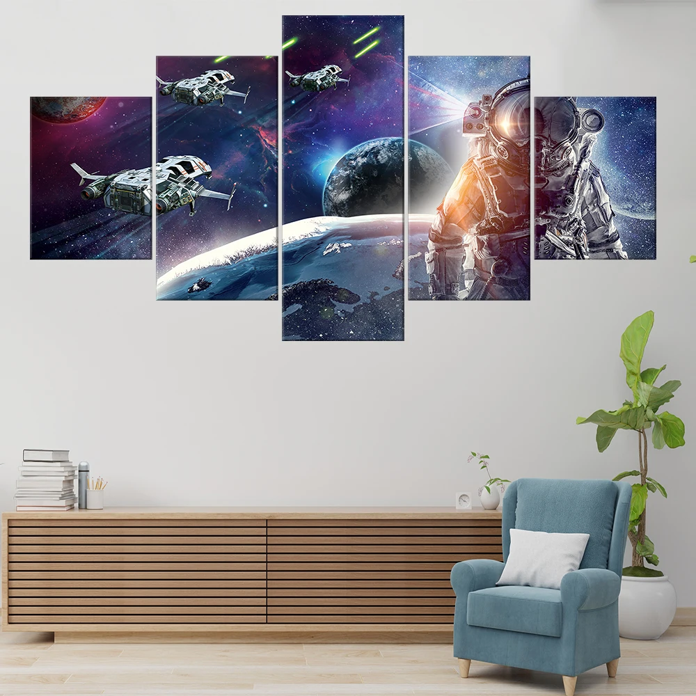 

Modern Canvas Home Decoration 5 Pieces Astronaut Paintings Planet Wall Art Hd Prints Pictures Poster Modular Living Room Frame