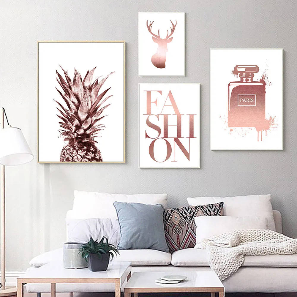 Nordic Perfume Bottle Poster Abstract Deer Canvas Painting Rose Gold Wall Art Pineapple Canvas Print Fashion Picture Home Decor
Nordic Perfume Bottle Poster Abstract Deer Canvas Painting Rose Gold Wall Art Pineapple Canvas Print Fashion Picture Home Decor
