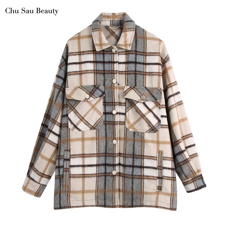Women's Thick Warm Plaid Shirt Jacket ZA Retro Lapel Single-Breasted Loose Long-Sleeved Pocket Decoration Casual Street Style
Women's Thick Warm Plaid Shirt Jacket ZA Retro Lapel Single-Breasted Loose Long-Sleeved Pocket Decoration Casual Street Style