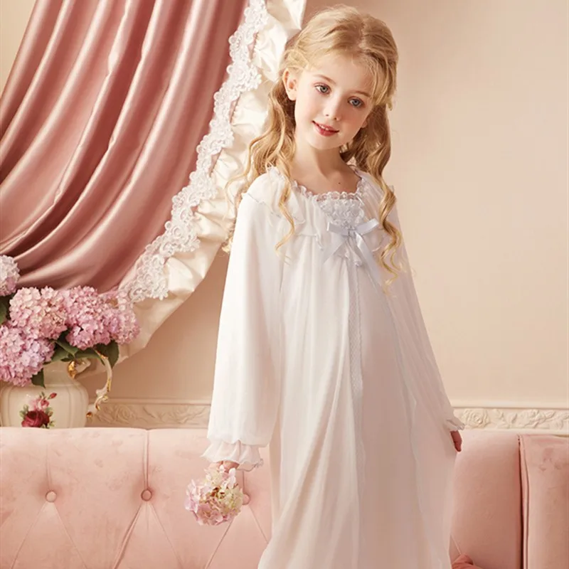 cotton short pajama sets 2019 Spring Children's Girls Lolita Dress Princess Sleepshirts Vintage Nightgowns Baby Nightdress Kids Sleepwear Pajamas Gown elegant pajama sets