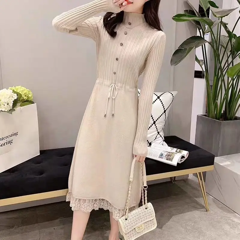 Autumn and Winter Women's Knitted Dress 2020 New Loose Medium Length Over Knee Knitted Llace Wool Dress
Autumn and Winter Women's Knitted Dress 2020 New Loose Medium Length Over Knee Knitted Llace Wool Dress