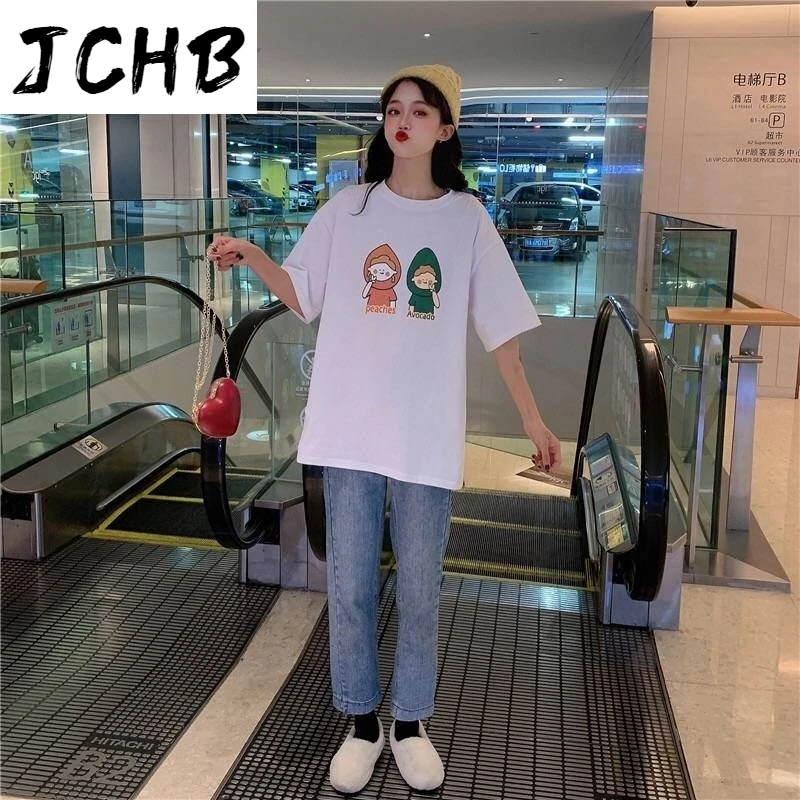2021 Cartoon Print Short-sleeved Clothes Women Korean Style T-shirt Bottom Tees New Summer Oversized Students Wild O-neck Tshirt
2021 Cartoon Print Short-sleeved Clothes Women Korean Style T-shirt Bottom Tees New Summer Oversized Students Wild O-neck Tshirt