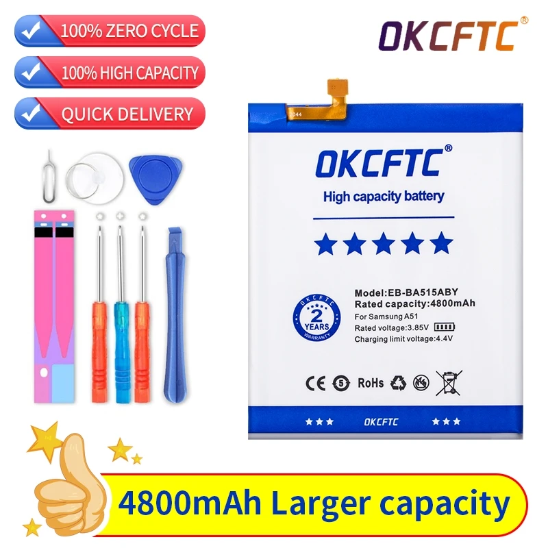 OKCFTC EB-BA515ABY 4800mAh Top Capacity Battery for Samsung Galaxy A51 SM-A515 Smart Phone Batteries 
OKCFTC EB-BA515ABY 4800mAh Top Capacity Battery for Samsung Galaxy A51 SM-A515 Smart Phone Batteries