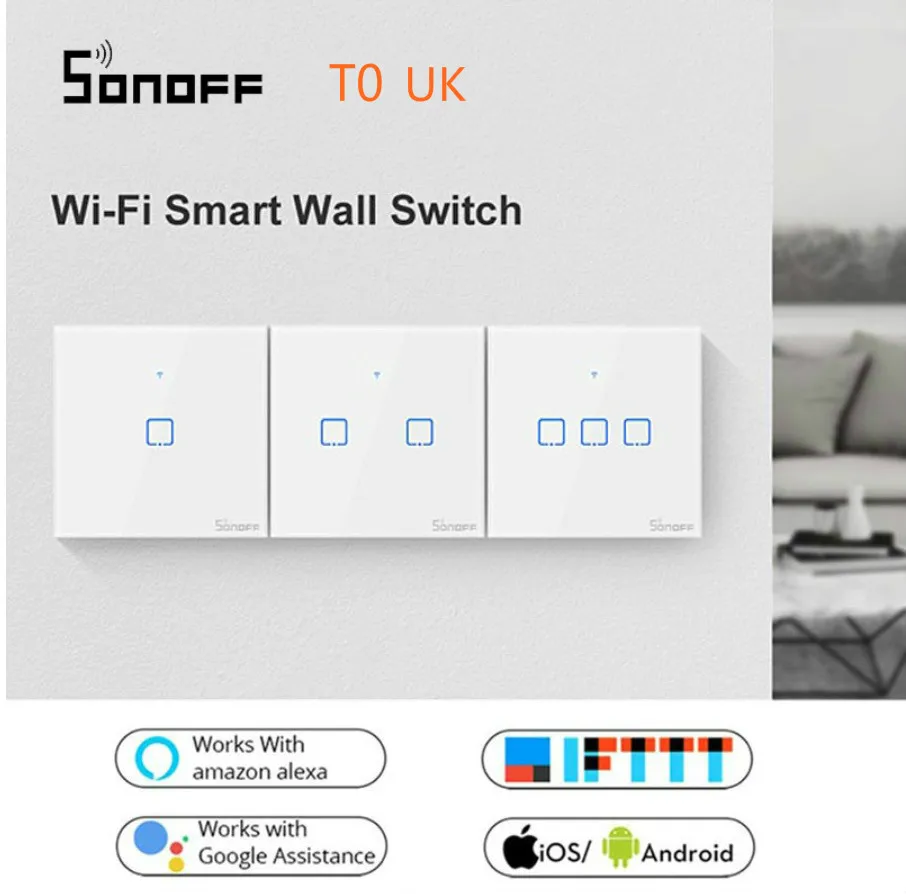 Фото Переключатель сенсорного экрана SONOFF T0 с поддержкой Wi Fi и Google - купить