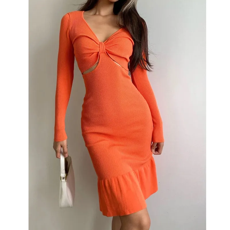 Women Sexy Knitted Trumpet Dress Long Sleeve V-neck Hollow Out Elastic Slim Autumn Winter Mermaid Solid Sexy Club Knit Dresses
Women Sexy Knitted Trumpet Dress Long Sleeve V-neck Hollow Out Elastic Slim Autumn Winter Mermaid Solid Sexy Club Knit Dresses
