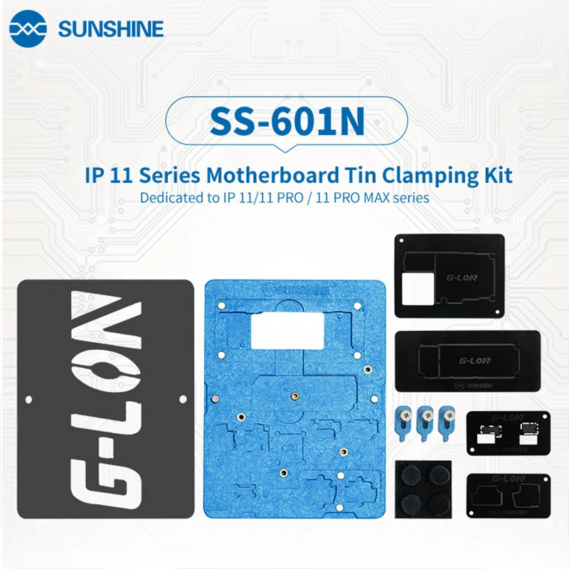 SUNSHINE & G-LON SS-601 Motherboard Tinning Fixture Set for 11/11Pro/11Pro Max X XS MAX PCB Jig Mainboard Soldering Platform
SUNSHINE & G-LON SS-601 Motherboard Tinning Fixture Set for 11/11Pro/11Pro Max X XS MAX PCB Jig Mainboard Soldering Platform