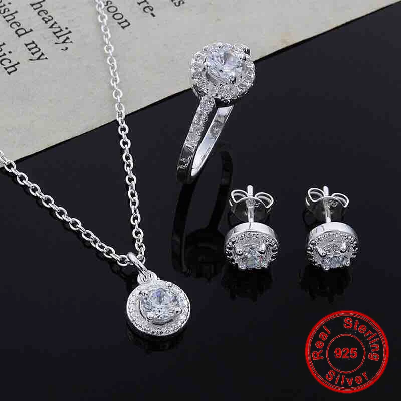 4pcs 925 Sterling Silver Necklace Ring Earring Set White Gold 2 Carats Diamond Pendant Necklaces Chian Link For Women Wedding
4pcs 925 Sterling Silver Necklace Ring Earring Set White Gold 2 Carats Diamond Pendant Necklaces Chian Link For Women Wedding