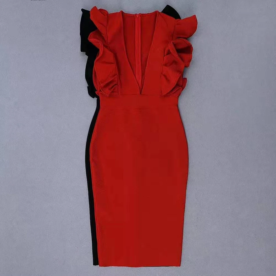 Ailigou 2021 New Summer Red Ruffled Bodycon Bandage Dress Lady Sexy V-Neck Black Vest Club Celebrity Party Dress Vestidos
Ailigou 2021 New Summer Red Ruffled Bodycon Bandage Dress Lady Sexy V-Neck Black Vest Club Celebrity Party Dress Vestidos