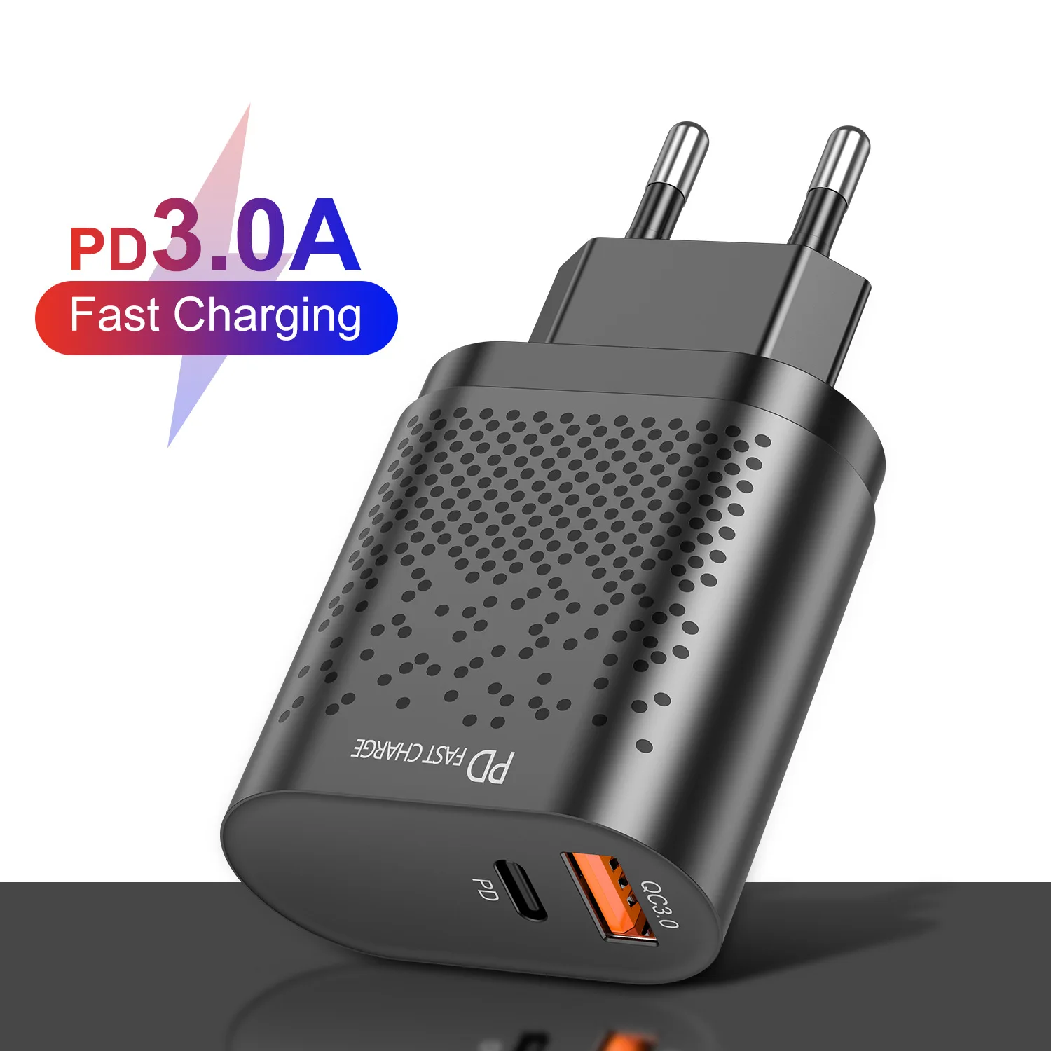 Qc3.0 Fast Charge PD Charger 18W for Apple Android USB-A + Type-c Dual Port US Standard Charging Plug
Qc3.0 Fast Charge PD Charger 18W for Apple Android USB-A + Type-c Dual Port US Standard Charging Plug