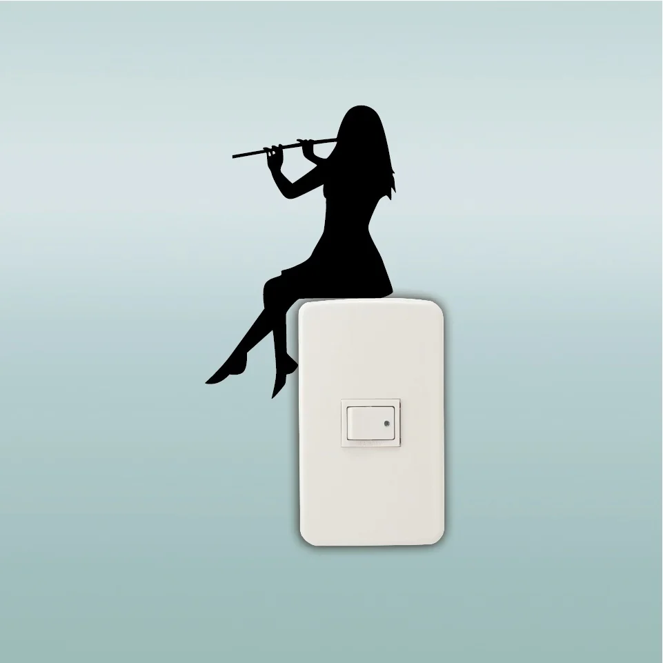 

15*9.8cm Girl Playing Flute Silhouette Light Switch Sticker Classical Music Wall Stickers Home Decor