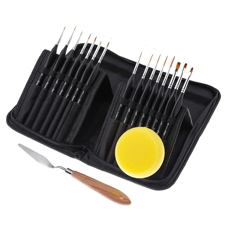 15 PCS Detail Paint Brush Set Fine Miniature Brushes with Ergonomic Handle Kit with Palette Knife and Sponge
15 PCS Detail Paint Brush Set Fine Miniature Brushes with Ergonomic Handle Kit with Palette Knife and Sponge