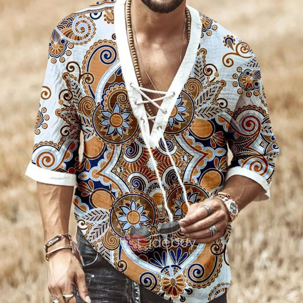 camisas Summer Men's shirt Fashion Vintage Printed Tethered Neckline Half Sleeve Top Stylish Blouse Shirts Men clothing chemise
camisas Summer Men's shirt Fashion Vintage Printed Tethered Neckline Half Sleeve Top Stylish Blouse Shirts Men clothing chemise