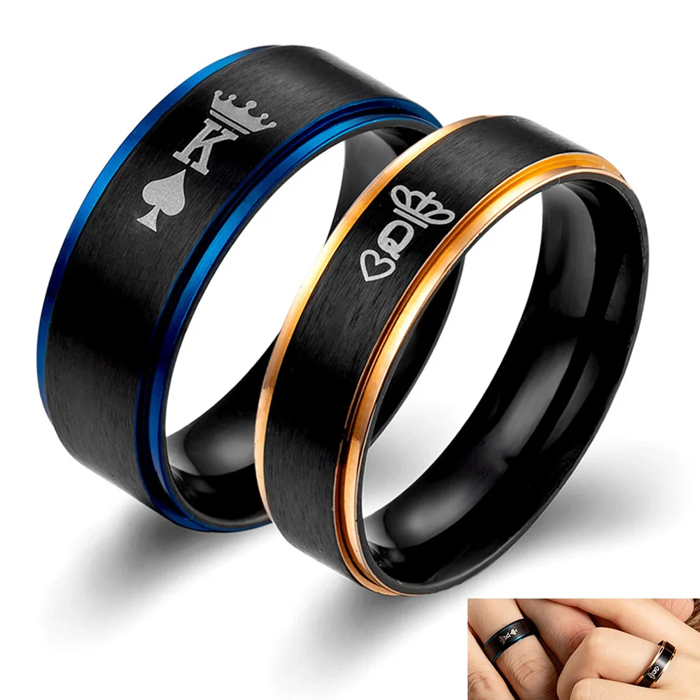 Simple Two-Color Couples King and Queen Ring Black Titanium Steel Promise Wedding Jewelry | Украшения и аксессуары
