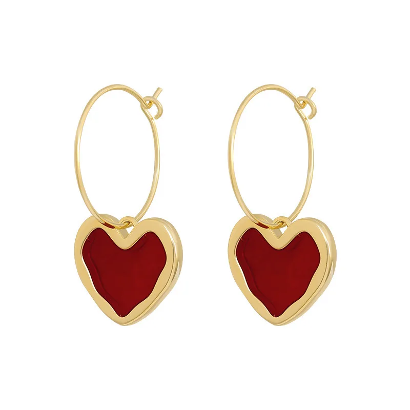 Sweet Burgundy Enamel Heart Earrings for Women Girl Gold Color Metal Love Heart Hanging Dangle Earrings Vintage Jewelry
Sweet Burgundy Enamel Heart Earrings for Women Girl Gold Color Metal Love Heart Hanging Dangle Earrings Vintage Jewelry