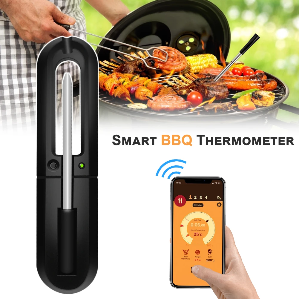 Wireless Meat Thermometer Rechargeable Smart Probe Thermometer for Grill Oven BBQ Kitchen Bluetooth Connection
Wireless Meat Thermometer Rechargeable Smart Probe Thermometer for Grill Oven BBQ Kitchen Bluetooth Connection