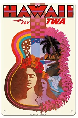 Hawaii - Fly TWA (Trans World Airlines) - Ukulele Psychedelic Flower Power Art - Airlineby David Klein c.1960 Metal Tin Sign
Hawaii - Fly TWA (Trans World Airlines) - Ukulele Psychedelic Flower Power Art - Airlineby David Klein c.1960 Metal Tin Sign