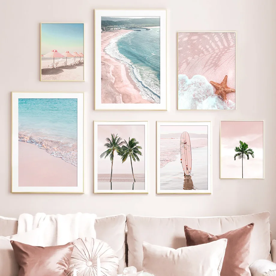 Pink Beach Wall Art Canvas Painting Nordic Posters and Prints Surfboard Parasol Coconut Tree Wall Pictures for Living Room Decor
Pink Beach Wall Art Canvas Painting Nordic Posters and Prints Surfboard Parasol Coconut Tree Wall Pictures for Living Room Decor