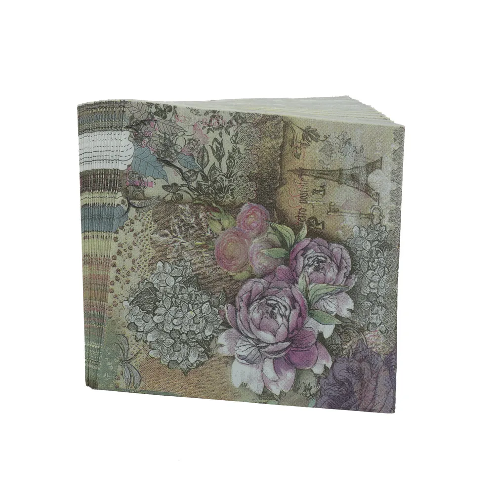 

33x33 см 20 шт./лот Эйфелева дизайнерские бумажные салфетки Роза Праздничная вечерние ткани, украшенные цветами