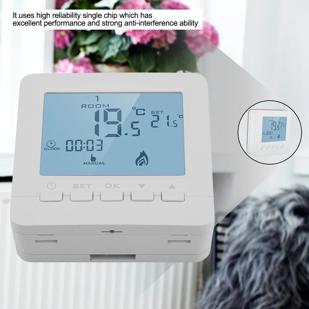 Programmable Floor Heating Thermostat Digital LCD Display Smart Anti Jamming Temperature Controller 5A
Programmable Floor Heating Thermostat Digital LCD Display Smart Anti Jamming Temperature Controller 5A