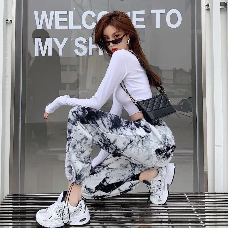 High street sportswear women's loose legged slim wide leg drawstring splashing ink tie dyeing casual pants summer
High street sportswear women's loose legged slim wide leg drawstring splashing ink tie dyeing casual pants summer