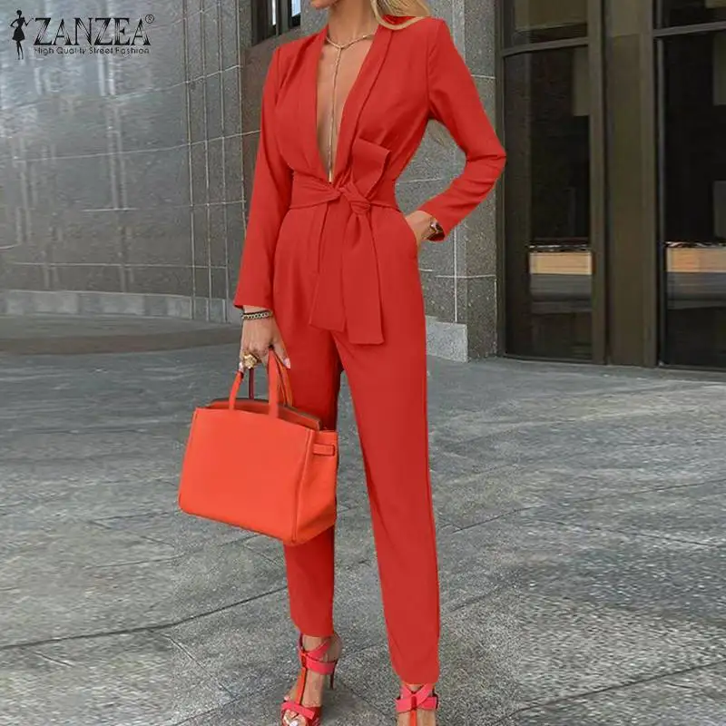 ZANZEA Fashion Women Elegant Jumpsuit Autumn Long Sleeve Solid Playsuit Casual Office Work Rompers Vintage Loose Belted Overalls
ZANZEA Fashion Women Elegant Jumpsuit Autumn Long Sleeve Solid Playsuit Casual Office Work Rompers Vintage Loose Belted Overalls