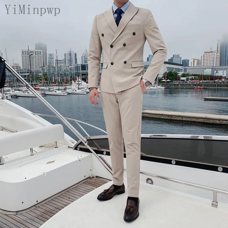 YiMinpwp Beige Formal Men Suits Peaked Lapel Double Breasted Wedding Groom Suits Costume Mariage Homme 2 Piece Jacket+Pant 
YiMinpwp Beige Formal Men Suits Peaked Lapel Double Breasted Wedding Groom Suits Costume Mariage Homme 2 Piece Jacket+Pant