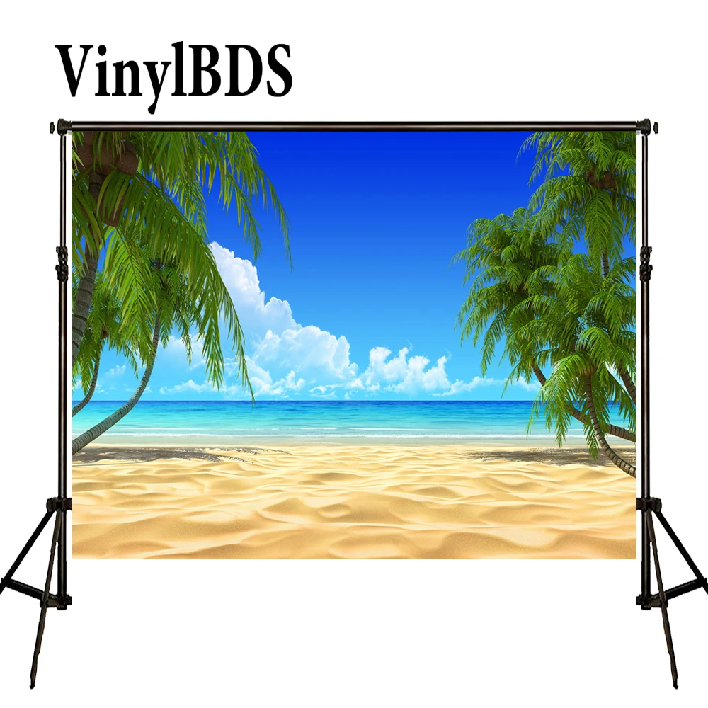 

VinylBDS Scenery Summer Sea Photography Background Beach Backdrops Palm Trees Wedding Backdrop Nature Children Photo for Studio