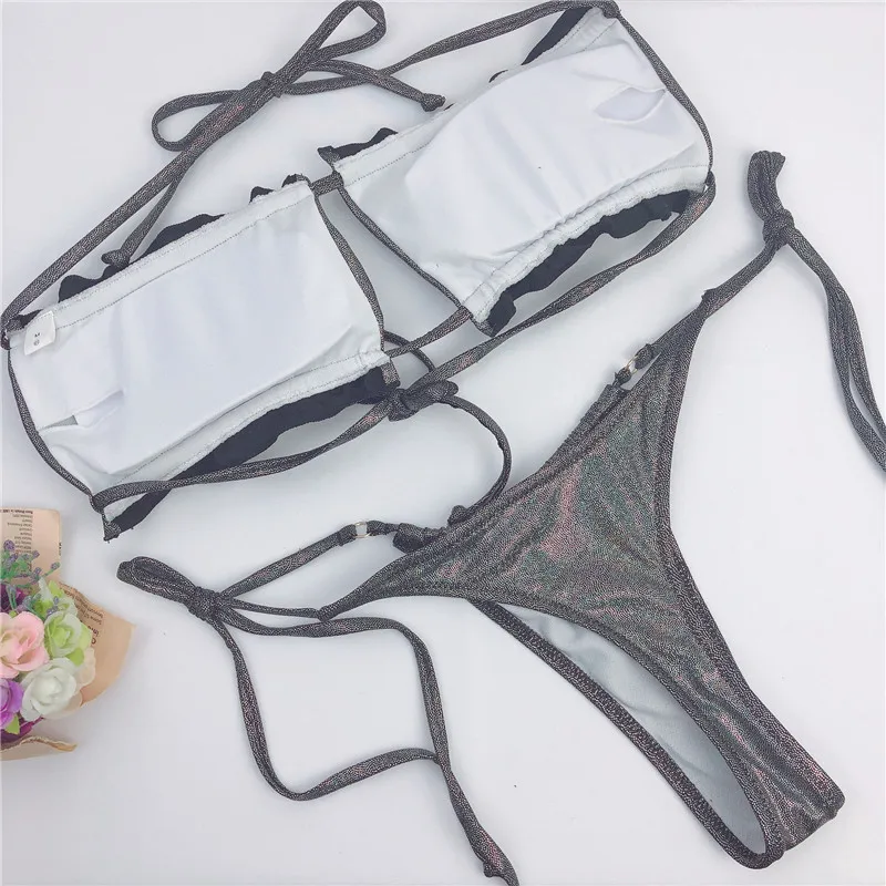 Newest Sexy Extreme thong bikinis swimwear women 2020 mujer new Silver bandeau two piece bathing suit bandage swimsuit biquini
Newest Sexy Extreme thong bikinis swimwear women 2020 mujer new Silver bandeau two piece bathing suit bandage swimsuit biquini