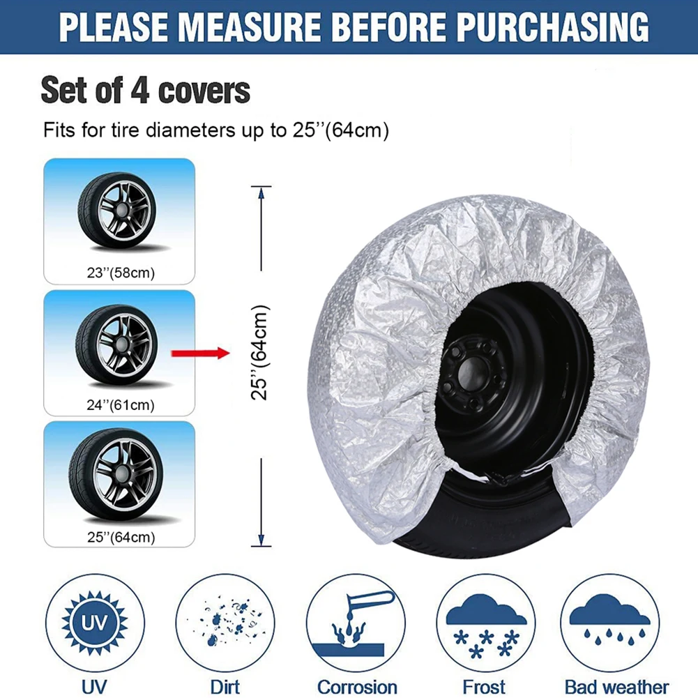 SALE 4pcs Tire Covers Aluminum Film Tire Protectors Universal Fits 25" Tire Diameters for Jeep, Truck, SUV, Trailer, Camper, RV
SALE 4pcs Tire Covers Aluminum Film Tire Protectors Universal Fits 25" Tire Diameters for Jeep, Truck, SUV, Trailer, Camper, RV