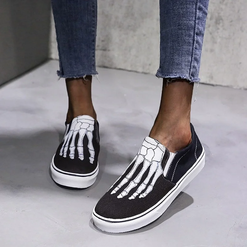 New Fashion Women's Shoes Skull Foot Skeleton Hand Painted Canvas Sneakers Black Flats Low Top Platform Plimsolls Tenis Feminino
New Fashion Women's Shoes Skull Foot Skeleton Hand Painted Canvas Sneakers Black Flats Low Top Platform Plimsolls Tenis Feminino