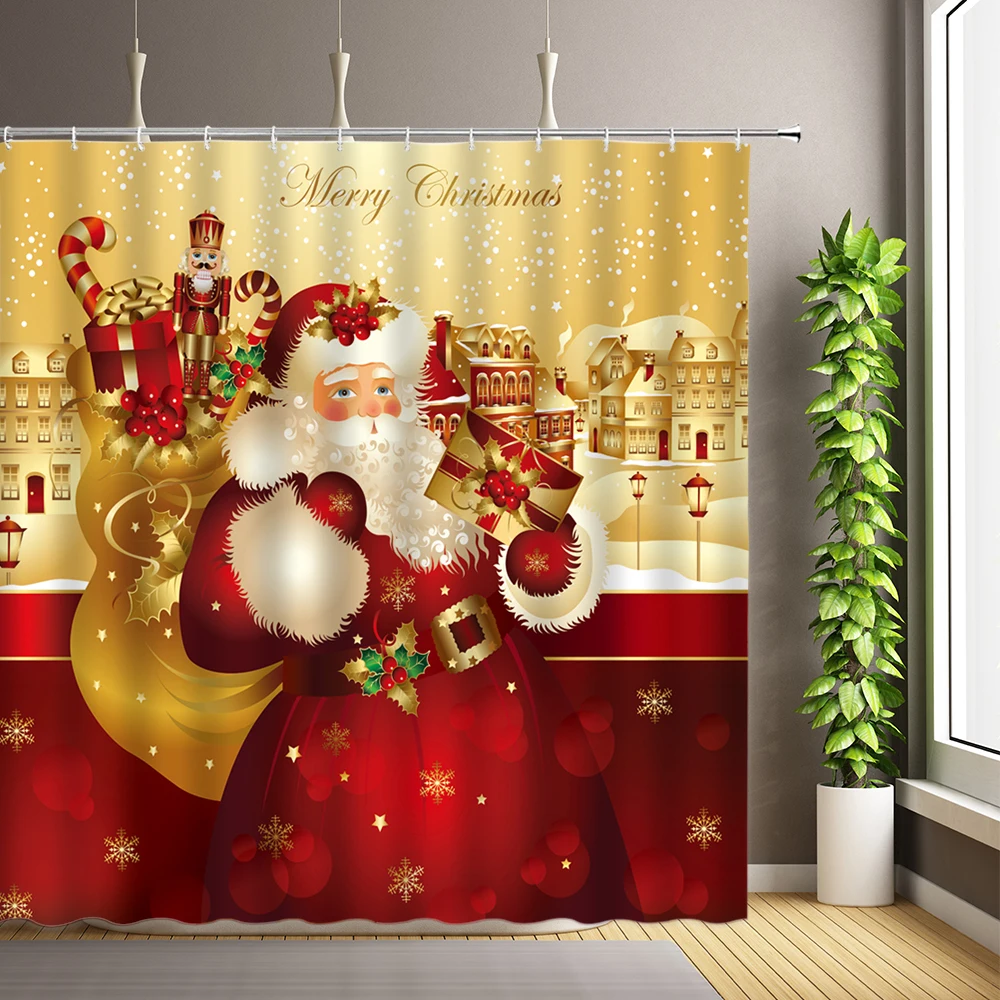 

Рождественская занавеска для душа, снежинка, Дед Мороз, красная занавеска для душа с крючками, с Новым годом, Рождеством, декоративные занав...