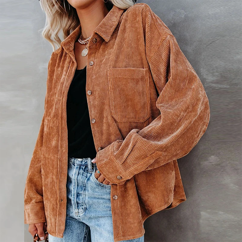 Casual Jacket Autumn Loose Corduroy Jacket For Women Solid Oversized Button Shirt Coat Long Sleeved Pockets Women Overshirt
Casual Jacket Autumn Loose Corduroy Jacket For Women Solid Oversized Button Shirt Coat Long Sleeved Pockets Women Overshirt