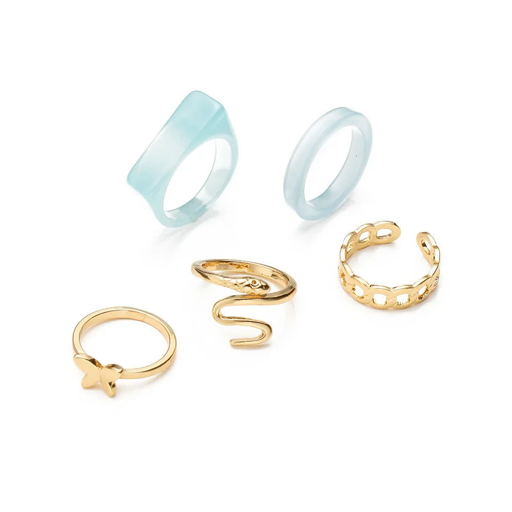 YW GAIRU New Creative Simple Temperament Women's Jewelry Tail Ring Ring Set Resin Snake Butterfly Ring 5-piece Set
YW GAIRU New Creative Simple Temperament Women's Jewelry Tail Ring Ring Set Resin Snake Butterfly Ring 5-piece Set