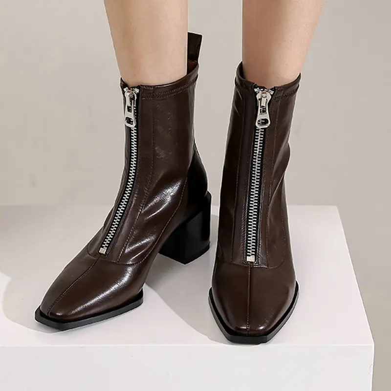 Front Zipper Women Ankle Boots thick high Heels square Toe Genuine Leather office ladies boots Popular Leisure New Shoes Woman
Front Zipper Women Ankle Boots thick high Heels square Toe Genuine Leather office ladies boots Popular Leisure New Shoes Woman