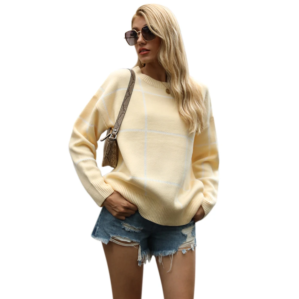European And American New Products For Fall/winter Plaid Pullover Women's Casual Pullover Sweater Drop Shipping
European And American New Products For Fall/winter Plaid Pullover Women's Casual Pullover Sweater Drop Shipping