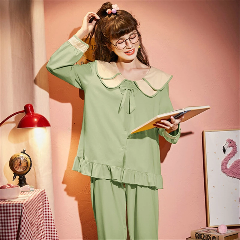 Ladies simple pajamas cute double layer doll collar cotton home clothes comfortable and breathable pajamas suit JJF0219
Ladies simple pajamas cute double layer doll collar cotton home clothes comfortable and breathable pajamas suit JJF0219