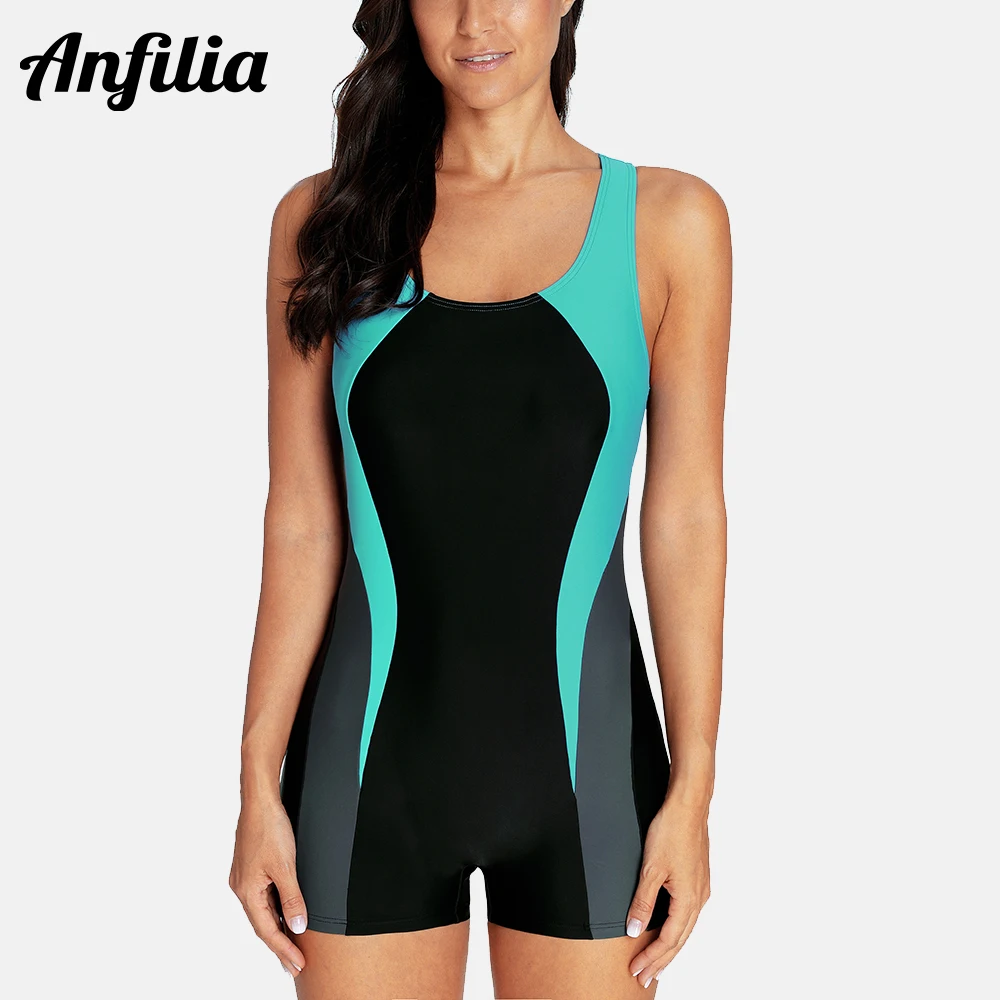 

Anfilia Women's Sporty One Piece Athletic Racerback Swimsuit Slimming Bathing Suit