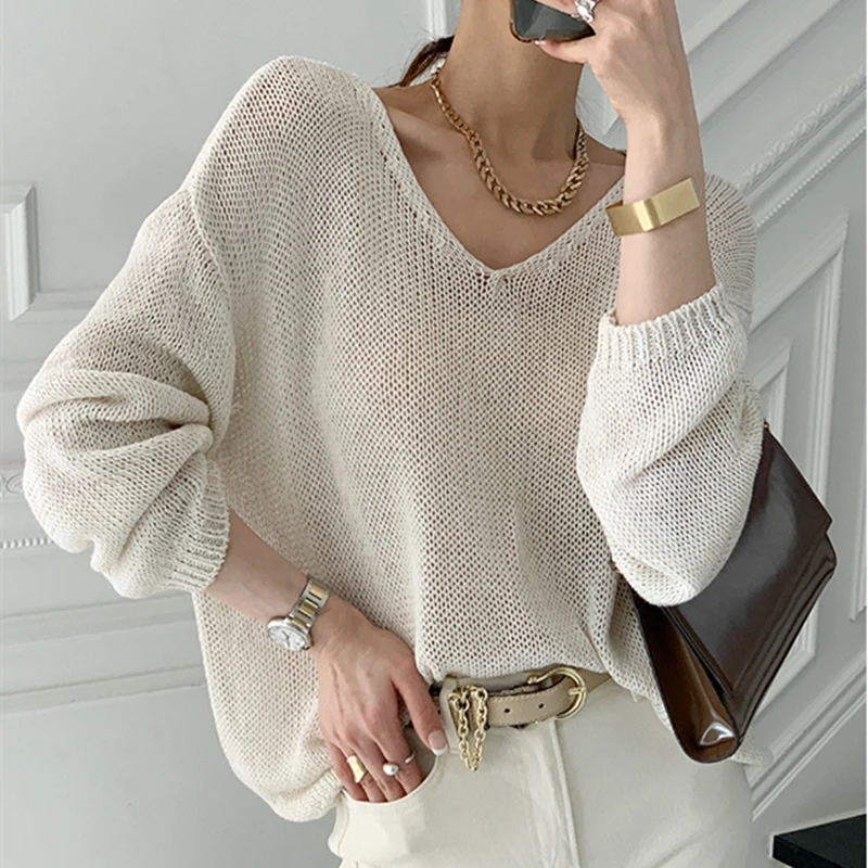 Autumn Women V-Neck Solid Knitted Sweater Hollow Out Long Sleeve Loose Tops Ladies Casual Korean Pullover Sueter Mujer Female
Autumn Women V-Neck Solid Knitted Sweater Hollow Out Long Sleeve Loose Tops Ladies Casual Korean Pullover Sueter Mujer Female