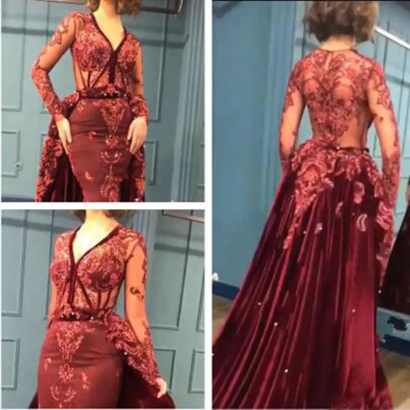 Elegant Evening Dress Appliques V Neck robe de soiree longue Transparent 2019 Evening Gowns Burgundy Formal Dress abiye
Elegant Evening Dress Appliques V Neck robe de soiree longue Transparent 2019 Evening Gowns Burgundy Formal Dress abiye
