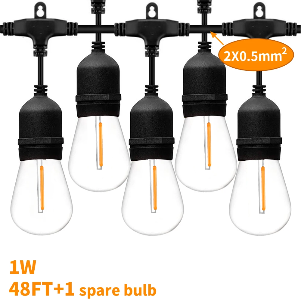 Светодиодная лампа накаливания Эдисона S14 уличная LED гирлянда с 15 лампочками IP65 48