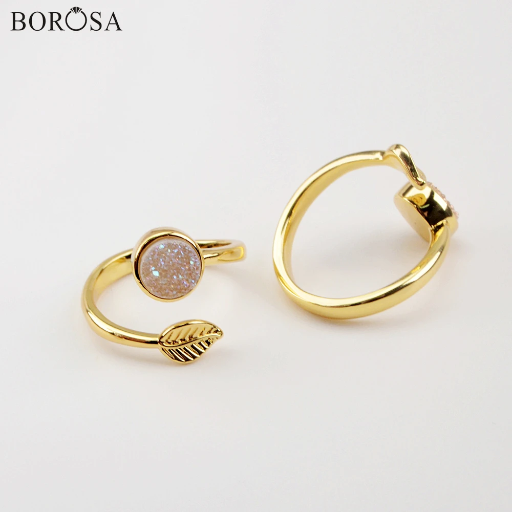BOROSA 5/10Pcs Gold Bezel Natural Agates Titanium Druzy Open Ring Gold Leaf Adjustable Drusy Rings Women Party Jewelry ZG0437
BOROSA 5/10Pcs Gold Bezel Natural Agates Titanium Druzy Open Ring Gold Leaf Adjustable Drusy Rings Women Party Jewelry ZG0437