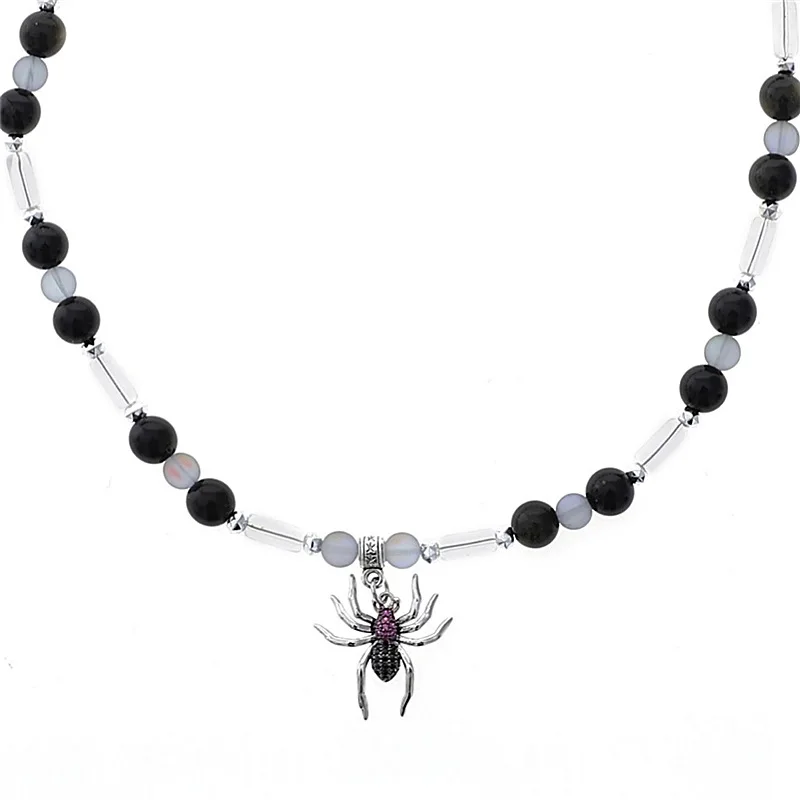 Женская подвеска-паук AOMU черная цепочка на ключицы в стиле панк стразы темного