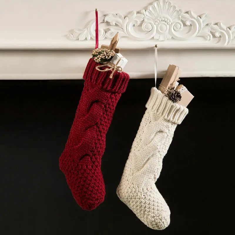 Новый год декор в виде рождественских чулков носки вязаные Санта Клаус конфетная