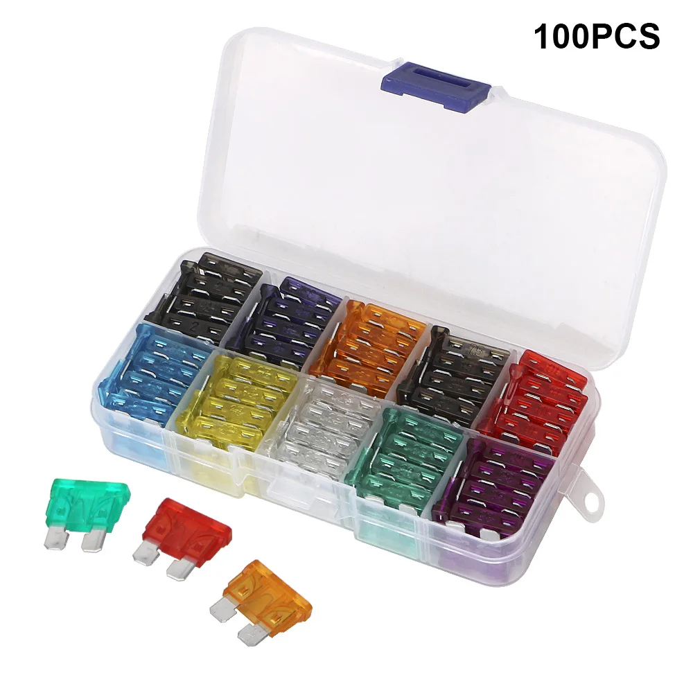 

Car Truck Fuses Auto Blade Type Fuse Set with Box Clip Assortment 50/100 Pcs 2A 3A 5A 7.5A 10A 15A 20A 25A 30A 35A 40A Amp