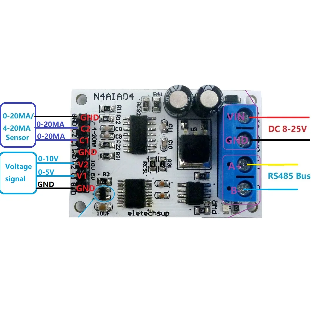 Модуль сбора сигнала напряжения RS485 Modbus RTU 12 В постоянного тока 4 20 мА 0 5 10 для