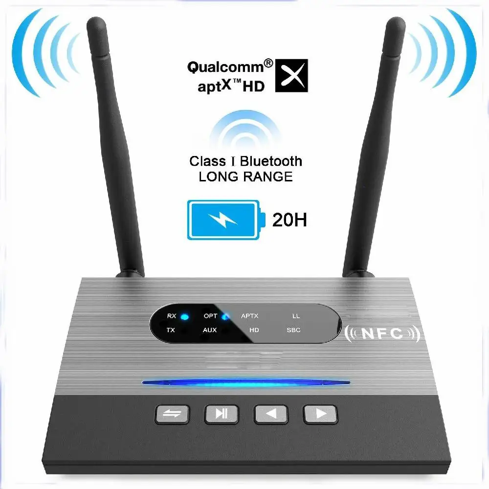 NFC 262ft/80m Long Range Bluetooth 5.0 Transmitter Receiver 3in1 Music Audio Adapter Low Latency aptX HD Spdif RCA AUX 3.5mm TV
NFC 262ft/80m Long Range Bluetooth 5.0 Transmitter Receiver 3in1 Music Audio Adapter Low Latency aptX HD Spdif RCA AUX 3.5mm TV
